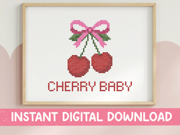 Cherry Baby Cross Stitch: Handmade Charm for Digital Designs