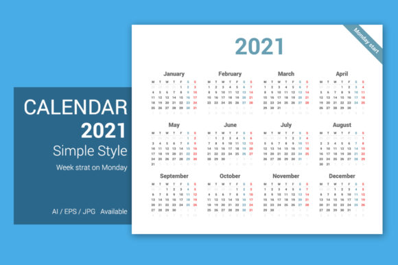 Organize Your Year with Simple Calendar 2021 Monday Starts